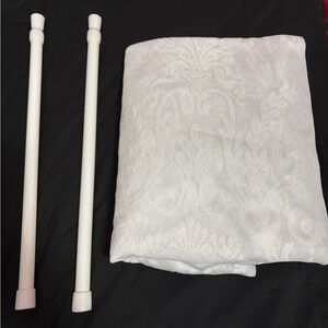 New 1 White Floral Lace Curtain Set with Rods